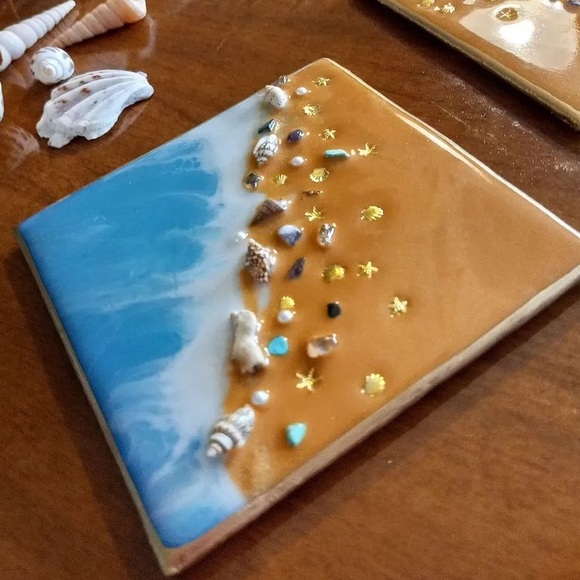 Beach Tile Wall Decor Epoxy Resin - Picture 4 of 5